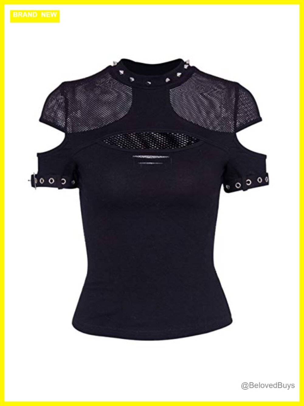 Gothic Crop Top Mesh See-Through Rivet Punk Tank T-Shirt
